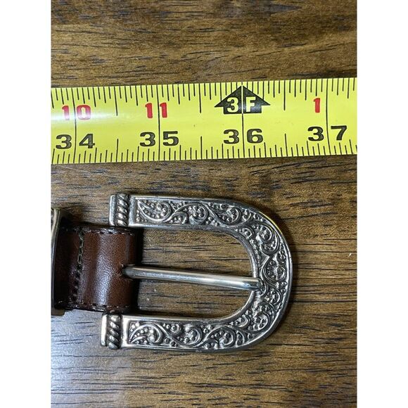 Brighton Belt  Brown Smooth Leather Silver Tone Size 34 Large Western - Picture 3 of 8